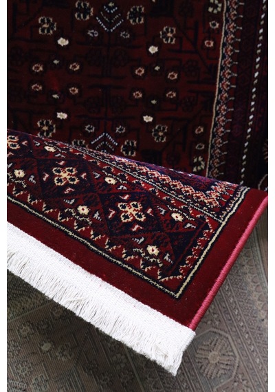 Asya Etnik Desenli Saçaklı Salon Oturma Odası Halısı 39772-10 Bordo
