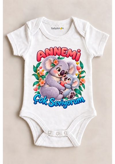 Babylimon Çok Seviyorum Beyaz Kısa Kollu Çıtçıtlı Bebek Zıbını Beyaz - 930083795 Beyaz