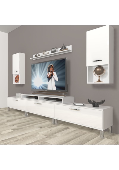 Decoraktiv Ekoflex 270da Slm Krom Ayaklı Tv Ünitesi Tv Sehpası Beyaz