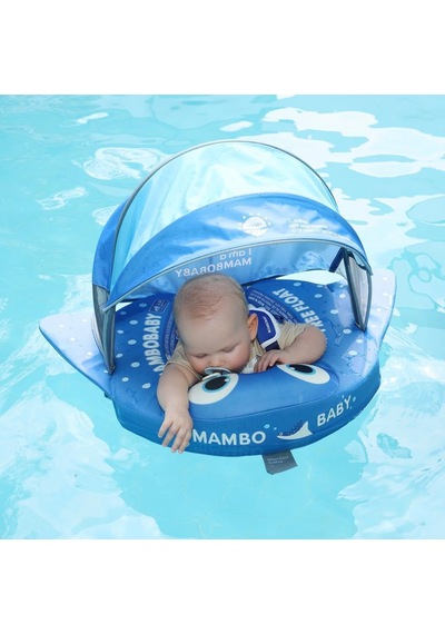 Mambobaby Yüzme Simidi - Mavi Vatoz, Emniyetli, Gölgelikli Ve Ayak Destekli