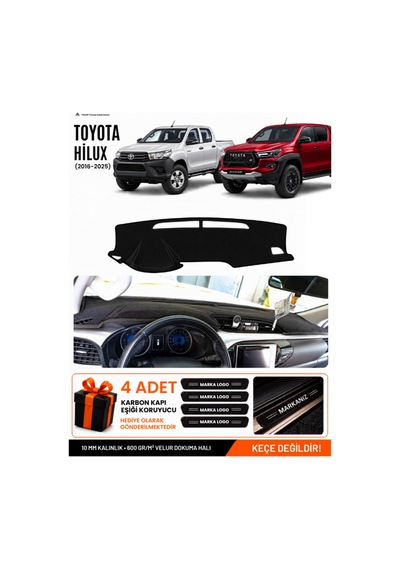 Toyota Hilux 2016-2025 Uyumlu Torpido Koruma, Torpido Örtüsü, Torpido Kılıfı - Siyah