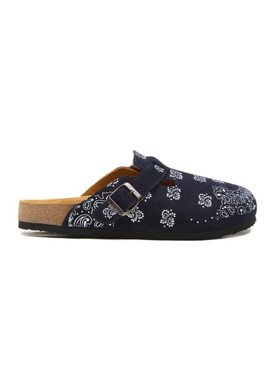 Comfortfusse Folk Capri - Erkek Ortopedik Deri Sabo Terlik Lacivert Süet Deri