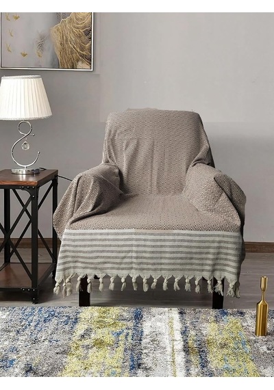 Buldan İşi Pamuklu 2'li Berjer Koltuk Örtüsü Seti 180x150 Cm - Kolları Örten Dokuma Kumaş Kahverengi Diğer