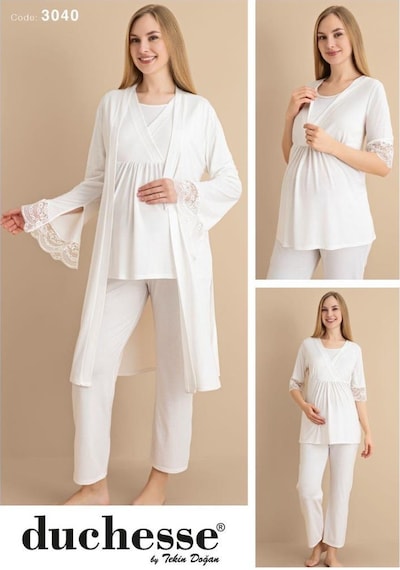 Duchesse 3040 Ekru 3'lü Hamile Lohusa Pijama Sabahlık Takım