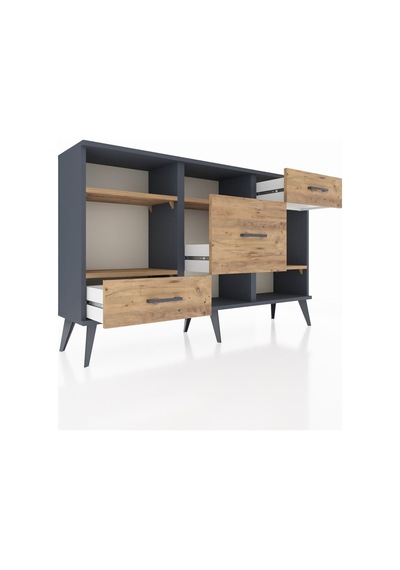 Arges Konsol 4 Raflı 3 Çekmeceli 132x30x83 Antrasit-çam/çam Çam/çam