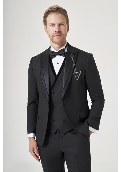İmza Siyah 6 Drop Slim Fit Esnek Yelekli Damatlık 1001260388