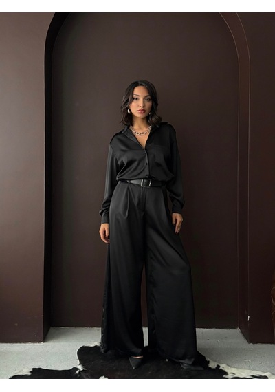 Verymoda Saten Gömlek - F2062 SİYAH