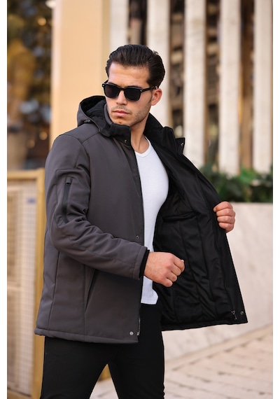 Mero Life Gri Su Ve Rüzgar Geçirmez Içi Kürklü Softshell Mont Gri