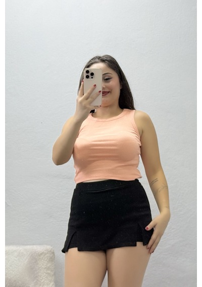 Belendir Kadın Fitilli Likralı Esnek Atlet Yavruağzı Açık Yavruağzı