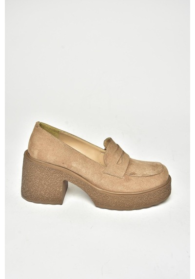Fox Shoes T996152002 Vizon Süet Kalın Topuklu Kadın Ayakkabı vizon