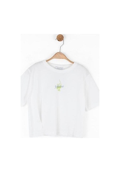 Nk Kids Kız Çocuk Pamuklu Desenli T-shirt-15873 Ekru