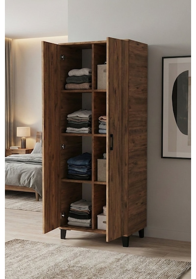 Reyo Falez Çok Amaçlı 2 Kapaklı 8 Gözlü Dolap 70x45x185 Cm, Kiler,mutfak,balkon Ve Banyo Depolama Dolabı - Atlantik Çam