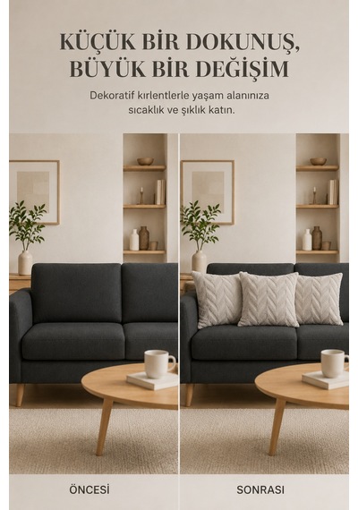 Wellsoft Dekoratif Kırlent Kılıfı 45x45 Ve 30x50 Peluş Koltuk Kanepe Yastık Kılıfı Açık Gri 45 x 45