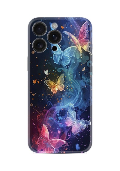 Apple iPhone Uyumlu Apple iPhone Uyumlu 16 Pro Kılıf Boutique Baskılı Resimli Neon Kelebekler Pcode -092