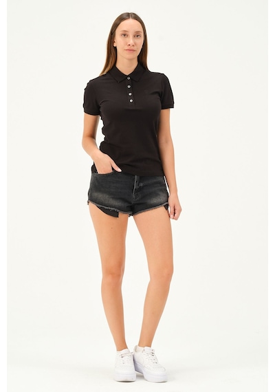 Msw Kadın Kısa Kollu Regular Fit Polo Yaka T-shirt SIYAH