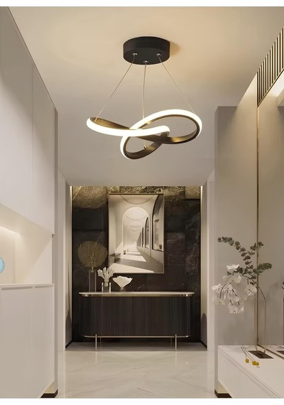 Modern Tasarım Bumerang Sarkıt Power Led Avize Hol Antre Mutfak Salon Oturma Odası Avize Siyah Gövde Siyah