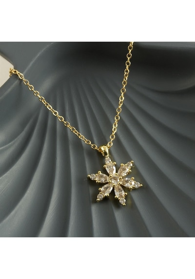 Lotus - 856 - Zirkon Taşlı Yeni Sezon - Nazblsmm - Kolye Sarı-1 Metal