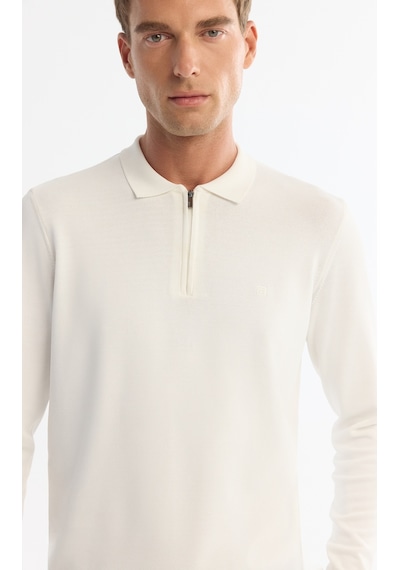 Avva Erkek Ekru Fermuarlı Polo Yaka Rayon Tüylenmeyen Regular Fit Triko Kazak A42y5009
