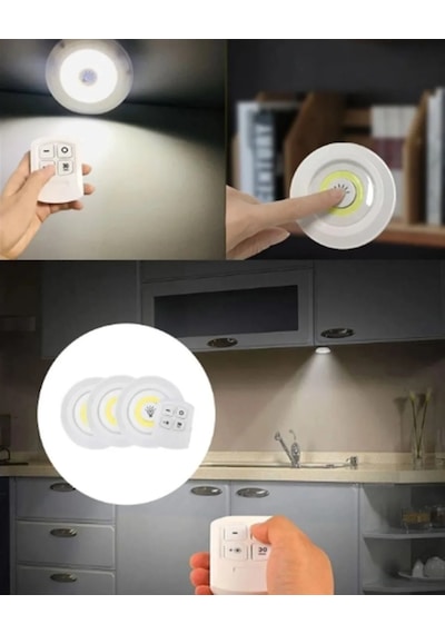 Çok Amaçlı Kullanım İçin Kablosuz Yapışkanlı 3 Lü Uzaktan Kumandalı Led Spot Lamba Açık Mavi