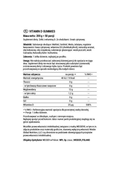 Weider Vitamin D3 50 Gummies