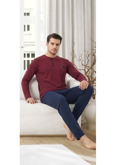 Erse Uzun Kol Pamuklu Süprem Penye Erkek Pijama Takımı - 9009474258918 Bordo