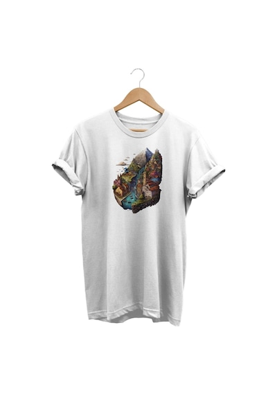 Dağ Manzaralı Baskılı Beyaz T-shirt Beyaz