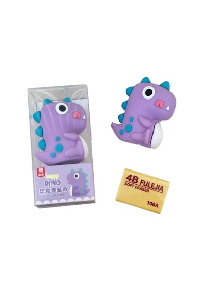 Dinozor Kalemtraş 3d Şekilli Silikon Kalemtraş - Mor