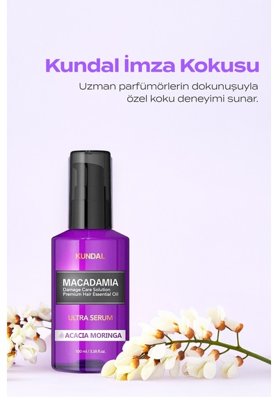 Kuru Ve Yıpranmış Saçlara Onarıcı Bakım Serumu Kundal Macadamia Ultra Hair Serum Acacia Moringa