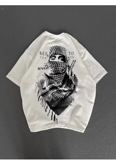 Modi Unisex Baskılı Oversize T-shirt - Beyaz - Mymg98301