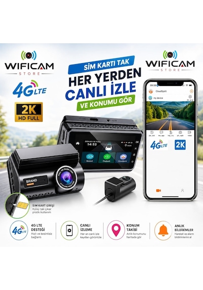 2k Çift Kameralı 4g Akıllı Araç Kamerası Gps Ve Konum Takip Özellikli