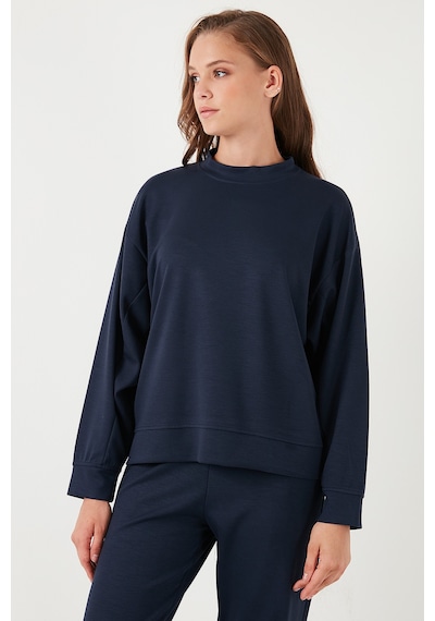 Lela Streç Bisiklet Yaka Oversize Fit Scuba Bayan Sweat 5865879 Lacivert