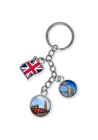 İngiltere Üçlü Epoksi Metal Çift Taraflı Damla Anahtarlık England Gümüş