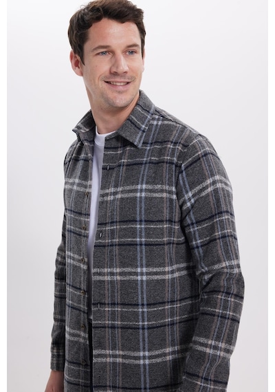 Tudors Erkek Slim Fit Dar Kesim Kareli Kışlık Oduncu Gömlek-42220 Gri