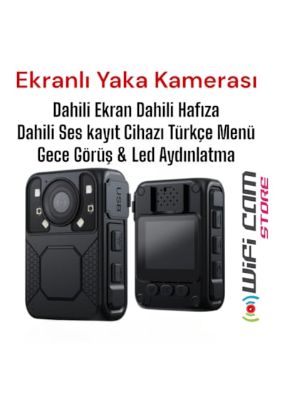 Gece Görüşlü Ekranlı Yaka Kamerası 64 Gb Dahili Hafıza
