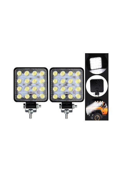 Off Road Sis Farı - Lamba 16 Led Kare Çalışma Lambası 2 Adet