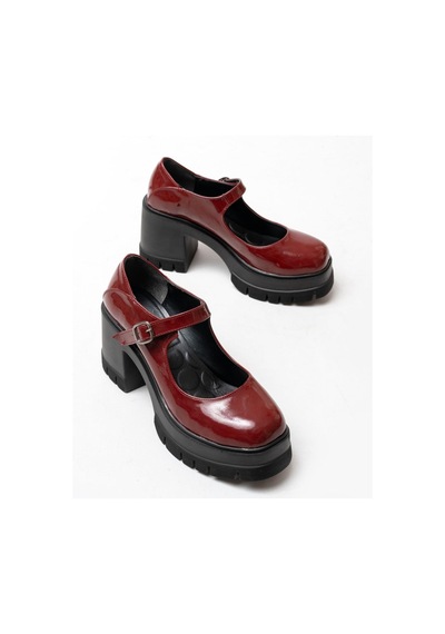 Asmi Shoes Kadın Tek Baletli Loafer Model Topuklu Ayakkabı Bordo Rugan Krem