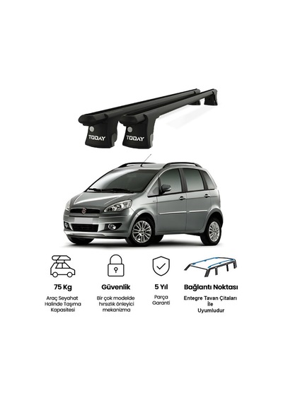 Trio-ı Fiat Idea 2003 Ve Sonrası Uyumlu Siyah Kilitli Ara Atkı 120cm Port Bagaj Tavan Barı