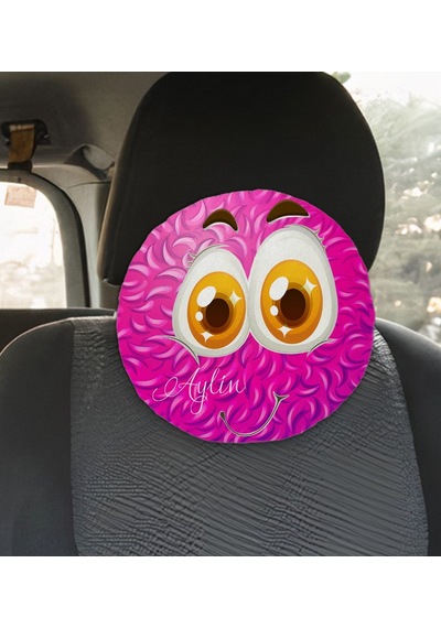 Bk Gift Kişiye Özel İsimli Emoji Tasarımlı Yuvarlak Araç Koltuk Yastığı-2