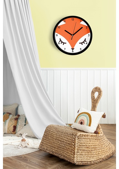 Sevimli Tilki Çocuk Odası Modern Duvar Saati - 30cm - Önü Camlı Siyah Kasa - Sessiz Mekanizma-jh0246 Siyah
