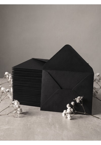 25 Adet 13x18 Cm Premium Kalite Davetiye Zarfı Siyah