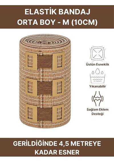 Elastik Bandaj 10cm, 4 Klipsli 4,5 Metreye Kadar Uzar, Spor Ve Günlük Kullanım
