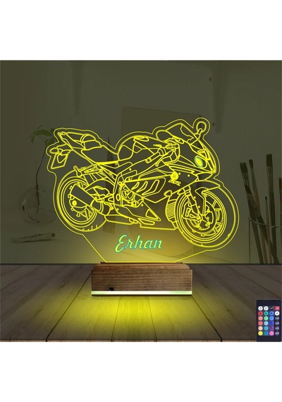 Luvivia Motosiklet Yarış Motoru Kişiye Özel 3d Lamba - Masa Gece Lambası V1 Şeffaf