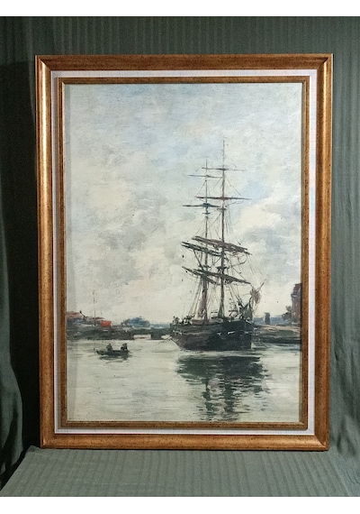 Gold Vintage Gemi Tablosu 60x80 Cm Çerçeveli Dekoratif Duvar Tablosu Klasik Deniz Manzarası Fine Art Salon Ofis Dekorasyonu