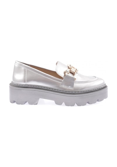 Dgn 1001 Kadin Kristal Taşli Aksesuarli Loafer Ayakkabi 1001-2231-R0626 Gümüş