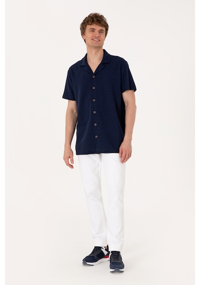 U.S. Polo Assn. Erkek Lacivert Apaş Yaka Kısa Kollu Örme Gömlek 50306977-VR033