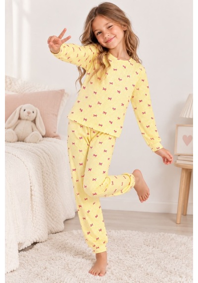 Free Beka Desenli Bisiklet Yaka %100 Pamuklu İnterlok Kumaş Kız Çocuk Uzun Kollu Pijama Takımı Sarı Free Beka Desenli Bisiklet Yaka %100 Pamuklu İnterlok Kumaş Kız Çocuk Uzun Kollu Pijama Takımı Sarı