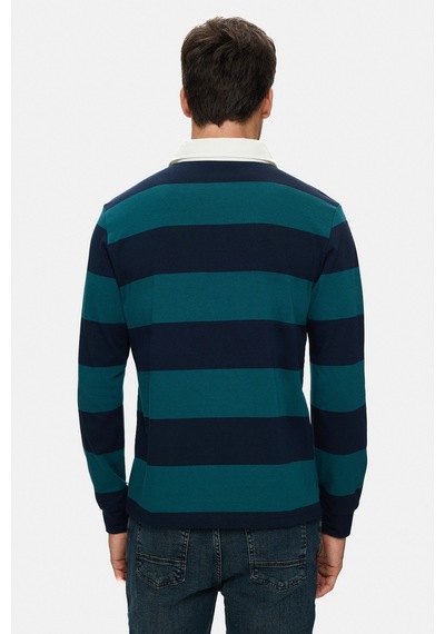UCLA Rugby Koyu Yeşil Nakışlı %100 Pamuk Polo Yaka Standard Fit Erkek Sweatshirt
