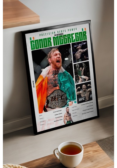 Conor Mcgregor Siyah Ahşap Çerçeveli Poster, Dekoratif Dövüş Duvar Tablosu
