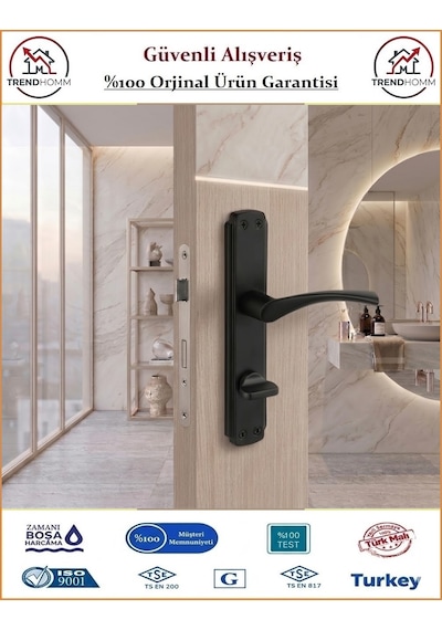 Grossavm Bravo Aynalı Wc Banyo Kapı Kolu - Mat Siyah - Wc Sağ