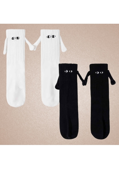 Carnaval Socks 2'li El Ele Tutuşan Siyah Beyaz Sevgili Çorabı Siyah Beyaz